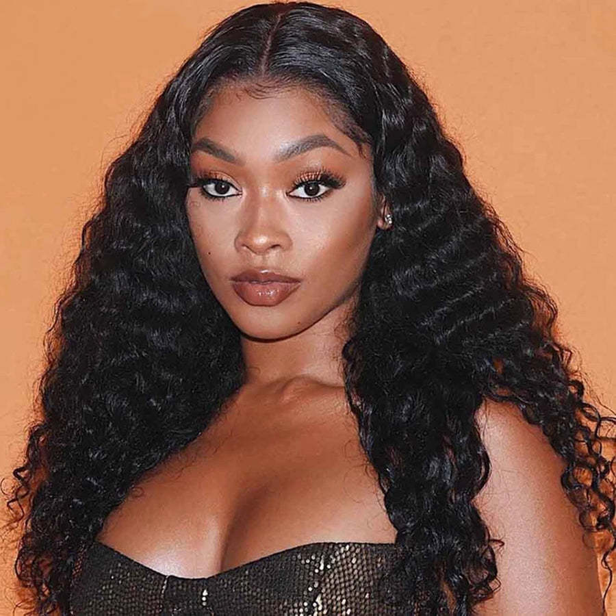 Deep Wave Human Hair 4x4 Lace Closure Wig Pre Plucked Remy Wigs with Baby Hair