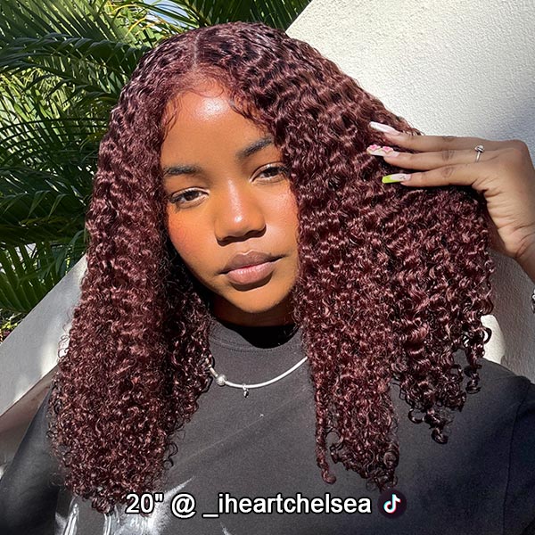  Kinky Curly Reddish Brown Wear Go Glueless Wig Pre-cut 7x5 Lace Wig Pre-plucked Hairline