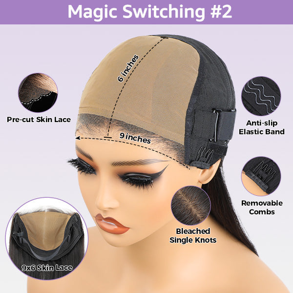 24h Shipping | Wigari Block Wig Straight Hair Bleached Knots Wig With Optional Replaceable Zip Lace Tops