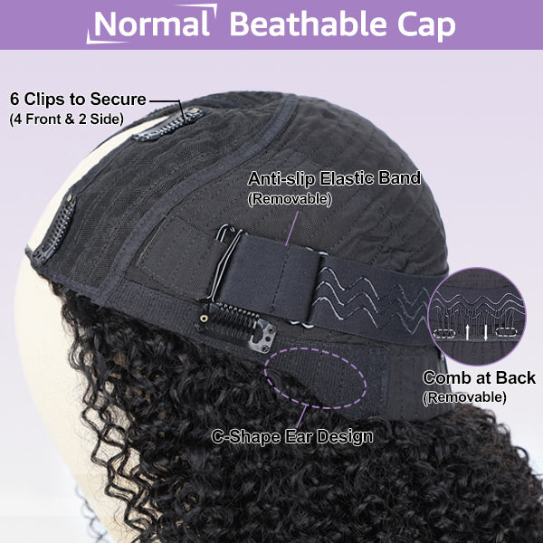 Afro Curly V Part Wig No Leave Out Thin Part Glueless Wigs Human Hair Wig