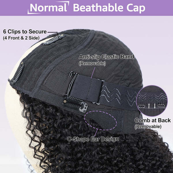 Afro Curly V Part Wig No Leave Out Thin Part Glueless Wigs Human Hair Wig