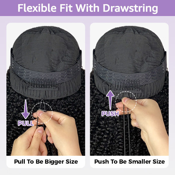 Afro Curly Elastic Drawstring V Part Wig No Leave Out Glueless Wig Beginner Friendly