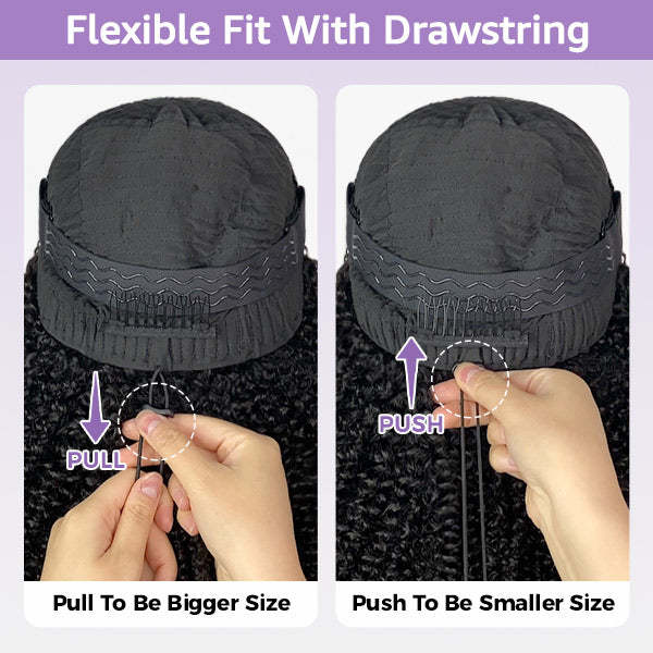 Afro Curly Elastic Drawstring V Part Wig No Leave Out Glueless Wig Beginner Friendly