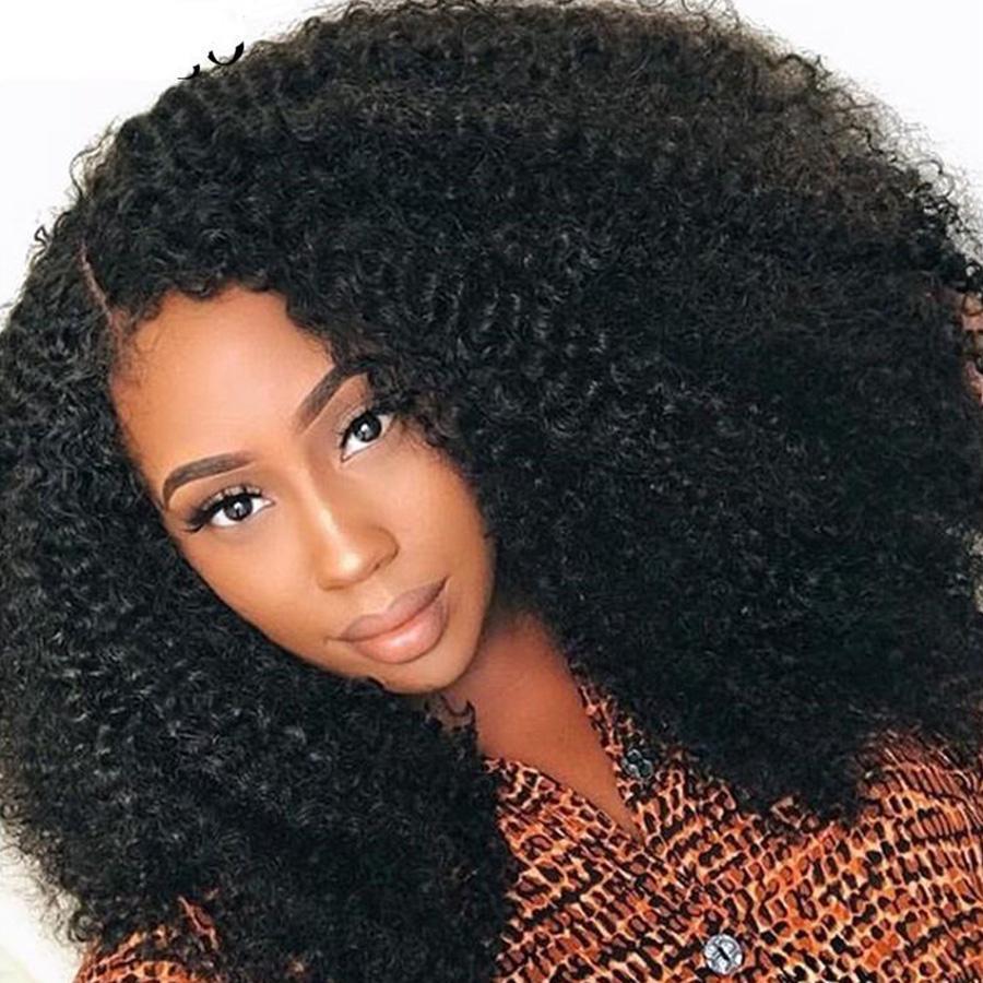 Afro Curly 4x4 Lace Closure Wigs Preplucked Human Hair Skin Melt Lace Wigs for Women
