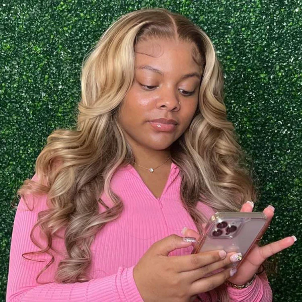 Straight Brown Wig With Blonde Highlight #4/613 Color 13x4 Lace Frontal Wigs Pre Plucked Natural Hairline