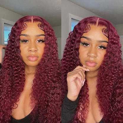 Glueless Color Wigs Kinky Curly 99J Burgundy Color Wear Go Glueless Wig Pre-cut Lace Wig Preplucked 7x5 Lace Wig