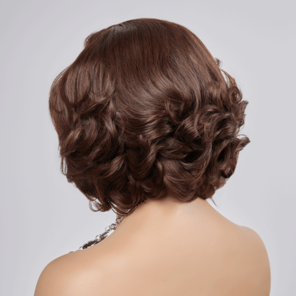 13x4 Glueless Layered Chocolate Brown Color Bob Wig Glueless Wavy
