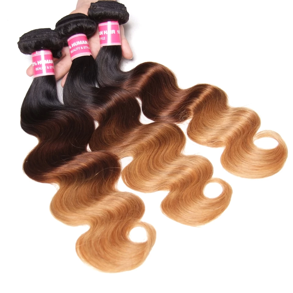 WIGARI 1b/4/27 Body Wave 3 Bundles with 4x4 lace Closure Human Hair