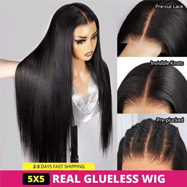 5x5 Ready to Wear Glueless Wig Pre Plucked Pre Bleached Knots Pre Cut HD Lace Front Upgrade Drawstring Human Hair Wigs for Beginner Friendly Flash Sale