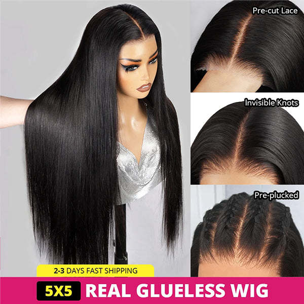 5x5 Ready to Wear Glueless Wig Pre Plucked Pre Bleached Knots Pre Cut HD Lace Front Upgrade Drawstring Human Hair Wigs for Beginner Friendly Flash Sale