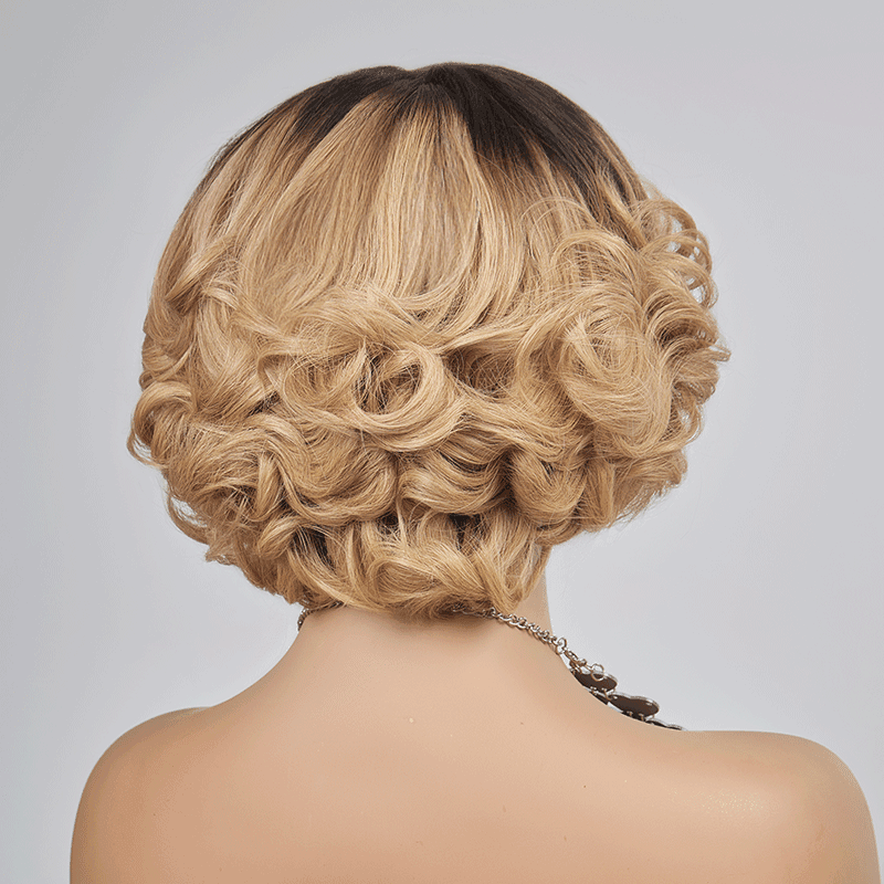 13x4 Glueless Blonde Color Ombre Layered Bob Wig Glueless Wavy