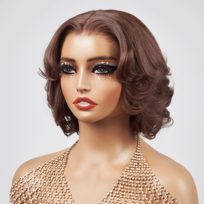 13x4 Glueless Wear Go Layer Chocolate Brown Color Bob Wig Glueless Wavy
