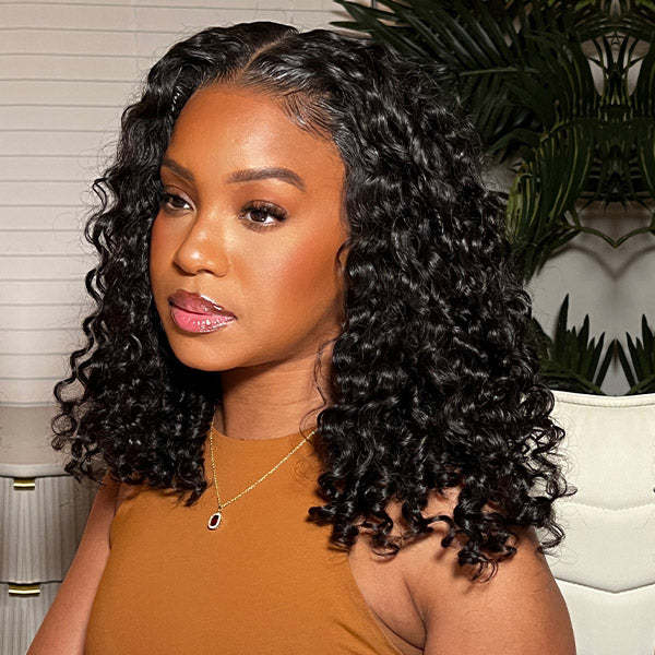  Wear Go Wigs Water Wave Bob Wig 10-16 inches Pre Cut 7x5 HD Lace Closure Short Glueless Wig With Elastic Drawstring