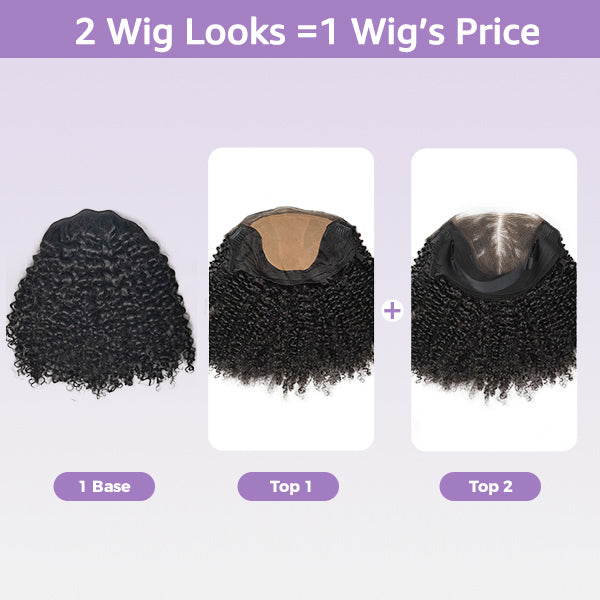 WIGARI Block Wig Kinky Curly Bleached Knots Wig With Optional Replaceable Zip Lace Tops