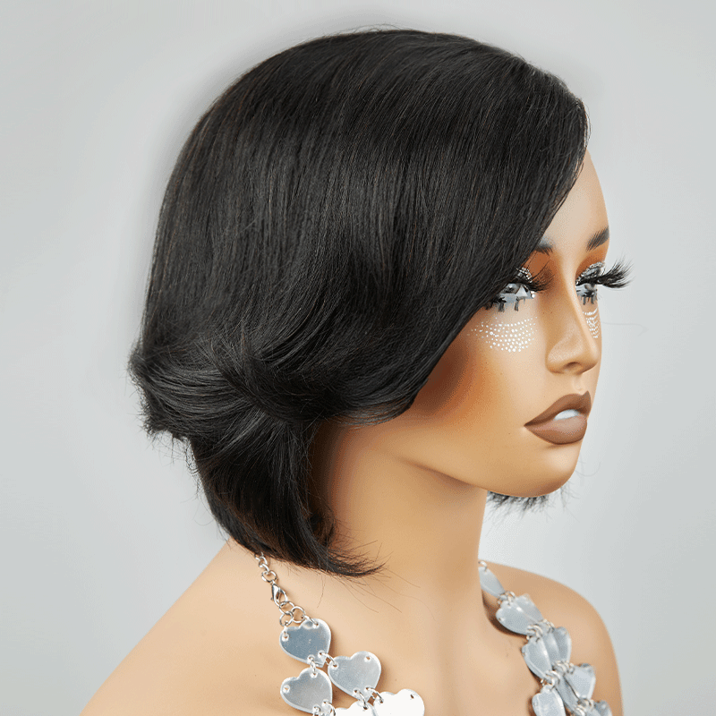 Pre-plucked 13x4 Glueless Layered Cut Natural Color Bob Wig Glueless Wavy