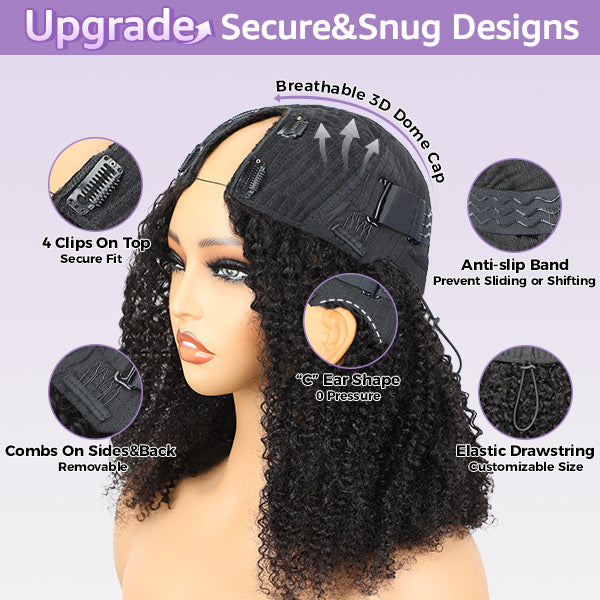 Afro Curly Elastic Drawstring V Part Wig No Leave Out Glueless Wig Beginner Friendly