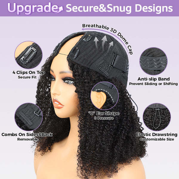Afro Curly Elastic Drawstring V Part Wig No Leave Out Glueless Wig Beginner Friendly