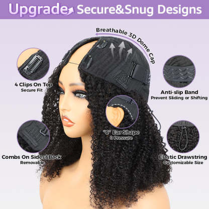Afro Curly Elastic Drawstring V Part Wig No Leave Out Glueless Wig Beginner Friendly