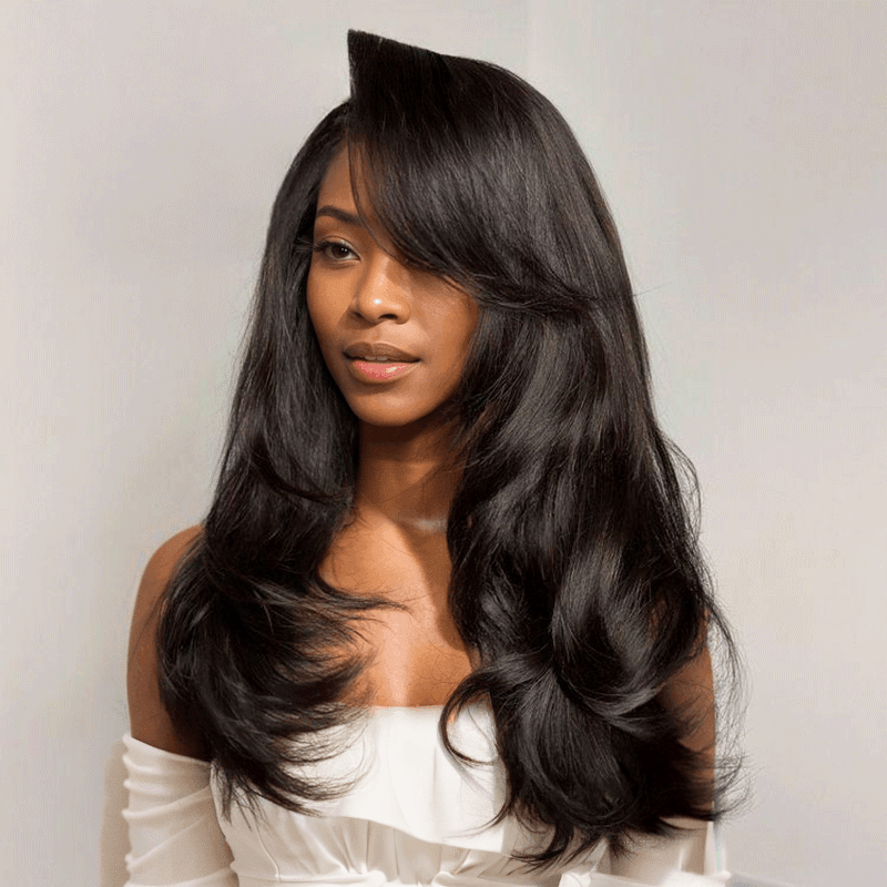 Glueless Easy Care Natural Layered Wig 5x5 9x6 Glueless Wavy 250% Density