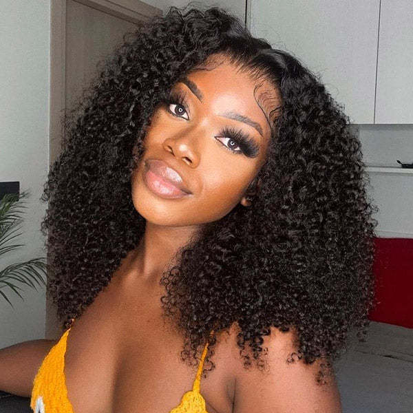  Kinky Curly Pre-Bleached Knots Elastic Drawstring Wear Go Wigs 7x5 HD Lace 100% Glueless Pre-cut Lace Closure Wigs