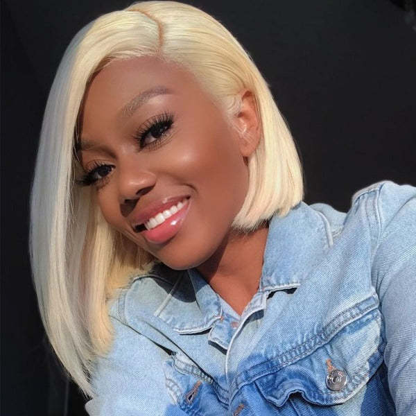 613 Blonde Bob Wigs Human Hair Lace Front Wigs Preplucked with Baby Hair