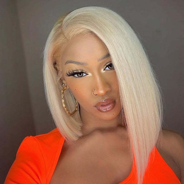 613 Blonde Bob Wigs Human Hair Lace Front Wigs Preplucked with Baby Hair