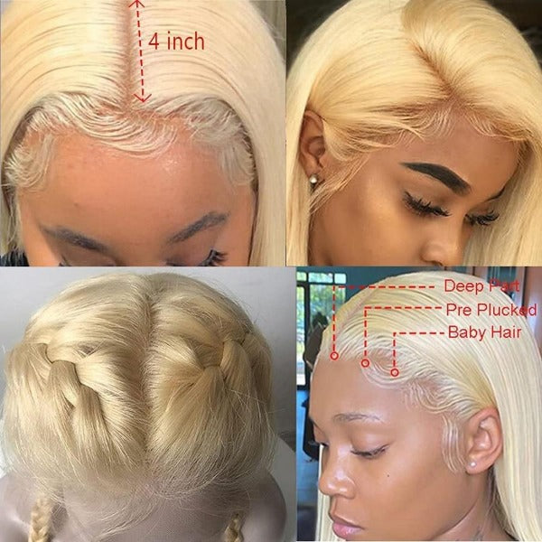 613 Blonde Straight Human Hair Lace Front Wigs 13x4 4x4 Invisible Skin Melt Lace Closure Wigs with Baby Hair