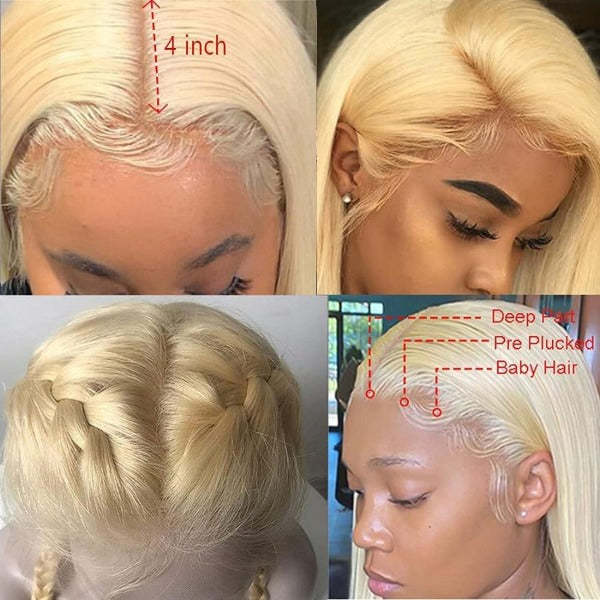 613 Blonde Straight Human Hair Lace Front Wigs 13x4 4x4 Invisible Skin Melt Lace Closure Wigs with Baby Hair