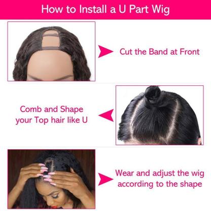 U Part Wigs Deep Wave Brazilian Virgin Human Hair 2x4 U Shape Glueless Wigs 180% Density With Straps Combs For Women