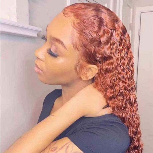 Ginger Human Hair Lace Front Wigs Ginger Orange Deep Wave 13x4 4x4 Transparent Lace Front Wigs Real Hair Wigs
