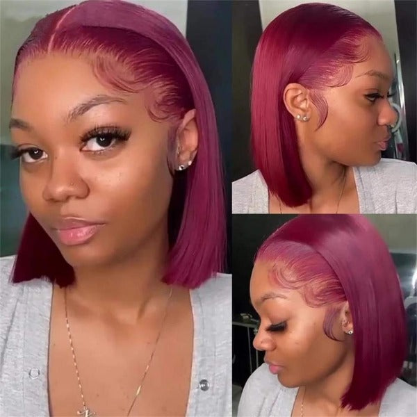 Highlight 4/27 Color & 99J Color Bob Wigs Human Virgin Hair Preplucked Lace Front Wigs