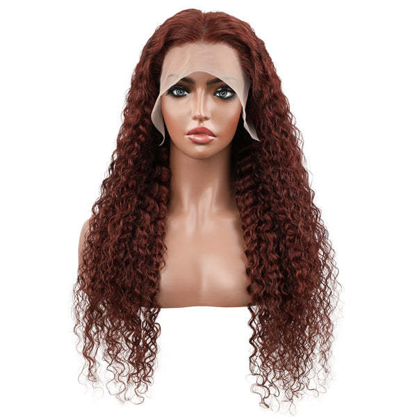 Autumn Vibe Reddish Brown Color Water Wave Human Hair 13x4 4x4 Skin Melt Lace Front Wigs