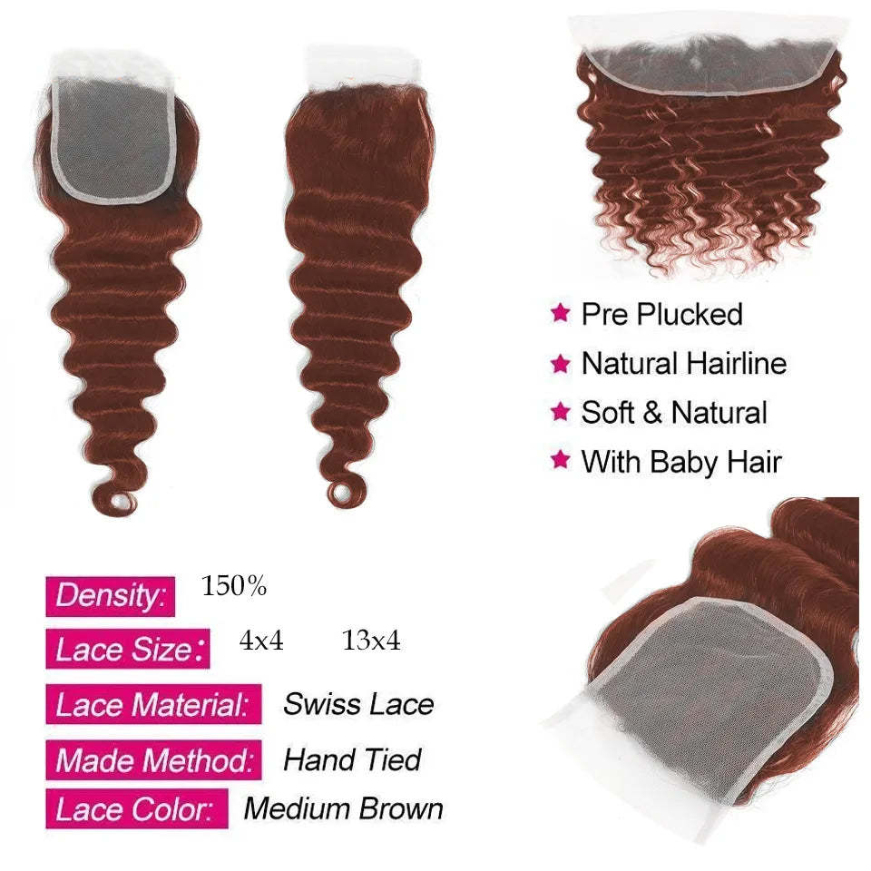 #33 loose deep 3 Bundles With 4X4 Transparent Lace Closure Human Hair(No Code Need)