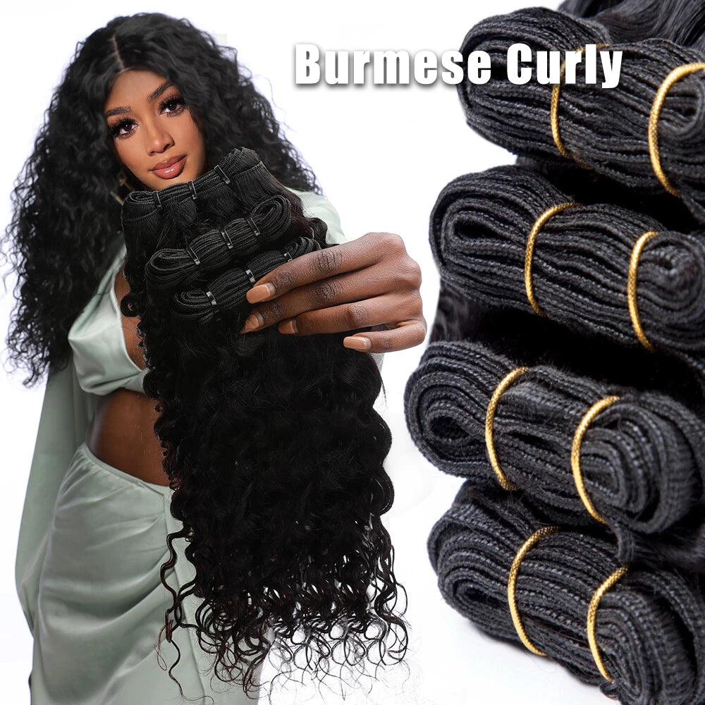  Natural Black Burmese Curly 4 Bundles With 13x4 Lace Frontal Brazilian Virgin Hair
