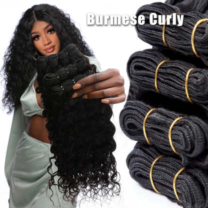  Natural Black Burmese Curly 4 Bundles With 13x4 Lace Frontal Brazilian Virgin Hair
