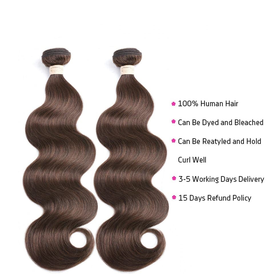  Chocolate Color Brown body wave 4 Bundles 100% Virgin Human Hair Extension