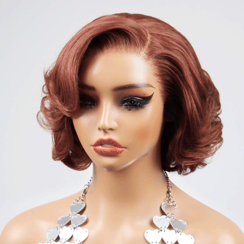 13x4 Glueless Layered Chocolate Brown Color Bob Wig Glueless Wavy