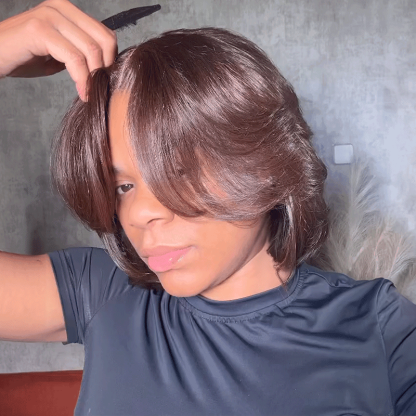 9x6 Glueless Layered Thick Black Chocolate Color Wavy Glueless Wig