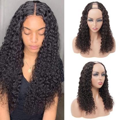 U Part Wigs Human Hair Wigs for Women Brazilian Water Wave Remy Human Hair Glueless Full Head Clip in Half Wig U Shape Wig