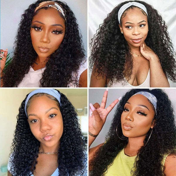  100% Human Hair Grip Headband Scarf Wig Water Wave Human Hair Wig Curly No plucking wigs for Women No Glue No Sew In