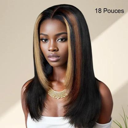 9x6 Layer Glueless Wig Multi-Colored Highlights Silky Straight