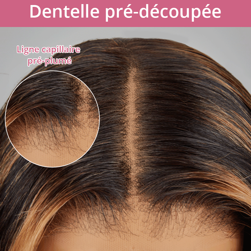 9x6 Glueless Bangs Layered Blonde Highlight Glueless Body Wave Wig