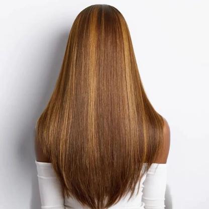 Glueless Layered Cut Color #4/27 Highlight Glueless Straight Wig
