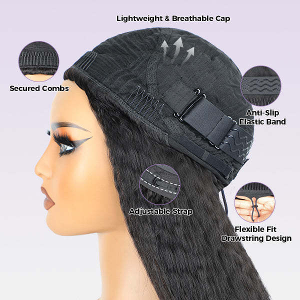 3 In 1 Half Wig | Easy Wear Kinky Straight Half Wig Comfortable Fit No Glue Needed