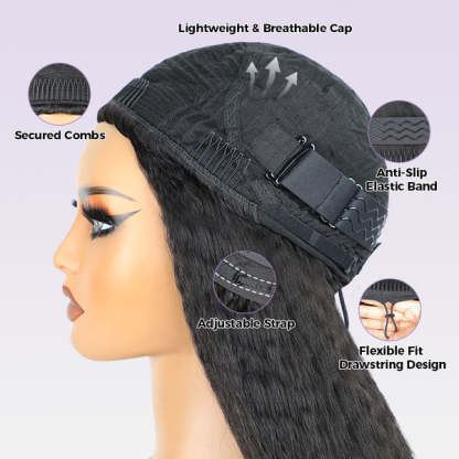 3 In 1 Half Wig | Easy Wear Kinky Straight Half Wig Comfortable Fit No Glue Needed