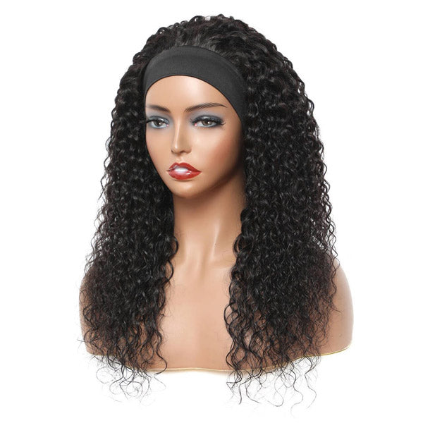  Kinky Curly Headband Wig Human Hair Scarf Wig No Gel No Glue Jerry Curl Hair Wig With Headband