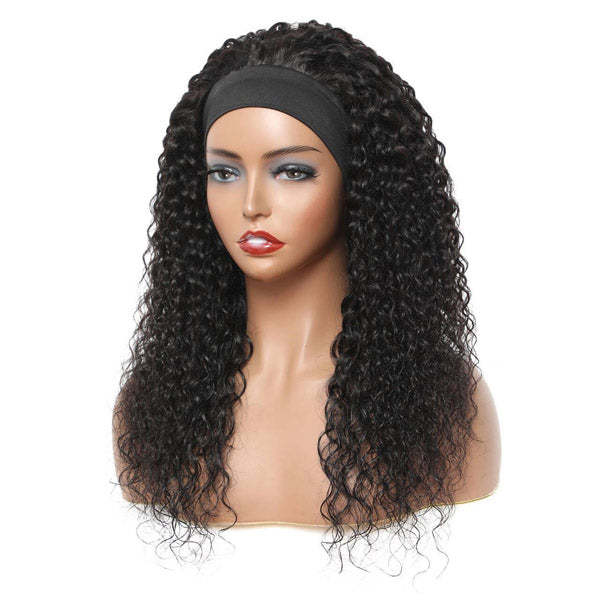  Kinky Curly Headband Wig Human Hair Scarf Wig No Gel No Glue Jerry Curl Hair Wig With Headband