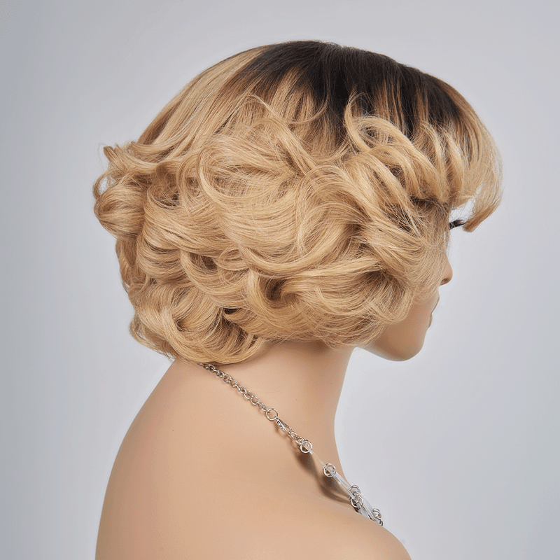 13x4 Glueless Blonde Color Ombre Layered Bob Wig Glueless Wavy