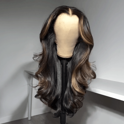 Glueless Luxe Layer 13x4 Highlight Wig Glueless Wavy Human Hair Wear Go 250% Density