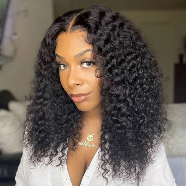  Pre-Bleached Knots Deep Wave Hair Drawstring Wear Go Glueless Wigs 7x5 Pre Cut HD Lace Closure Wigs With Pre Plucked Nautral Hairline